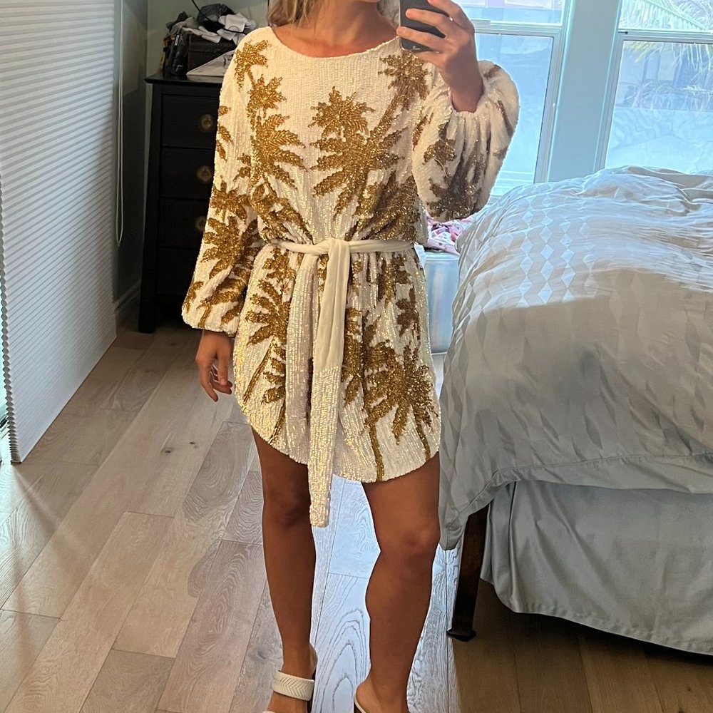 Retrofete Grace Palm Tree Sequin Dress (with sash) ~ beach tropical cocktail - Picture 1 of 5